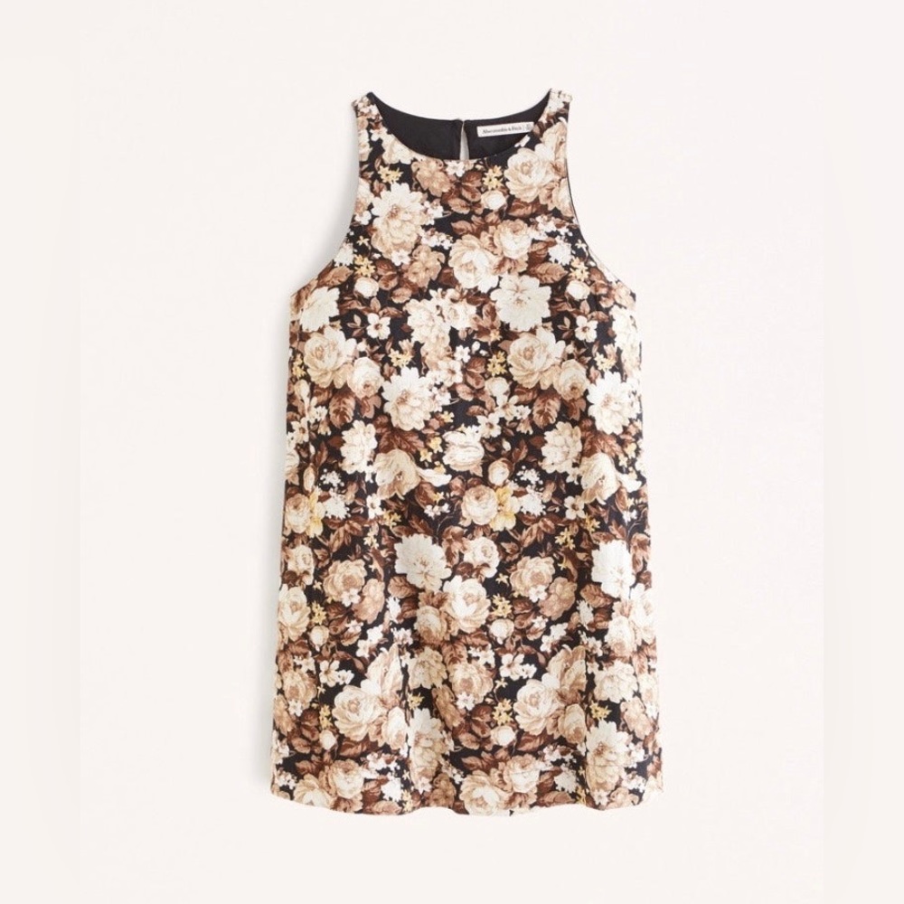 Abercrombie & Fitch Linen Blend Mini Brown Floral Shift Dress Worn once No Tags